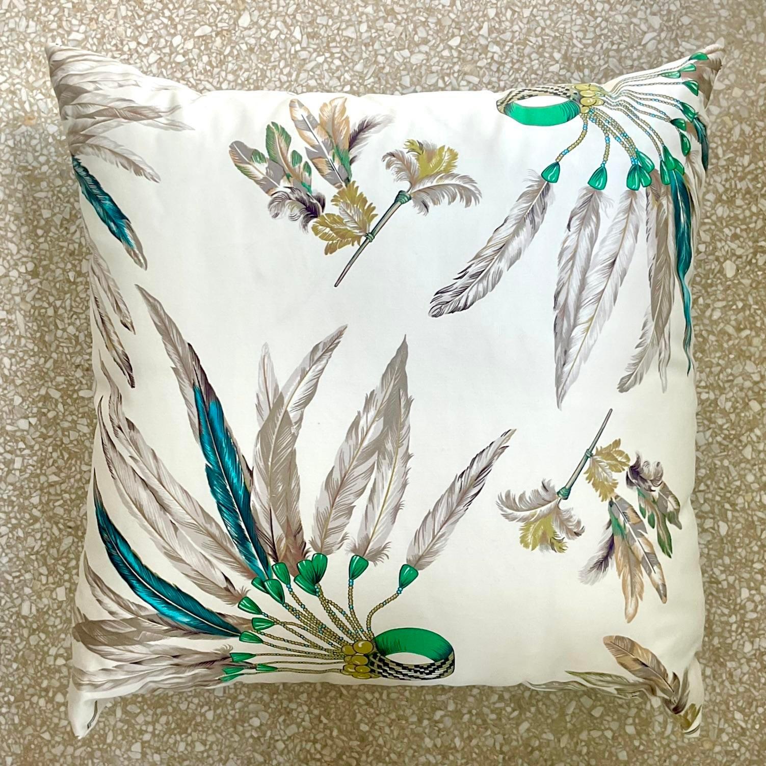 Vintage Regency Hermes Printed Silk Throw Pillow In Good Condition In west palm beach, FL