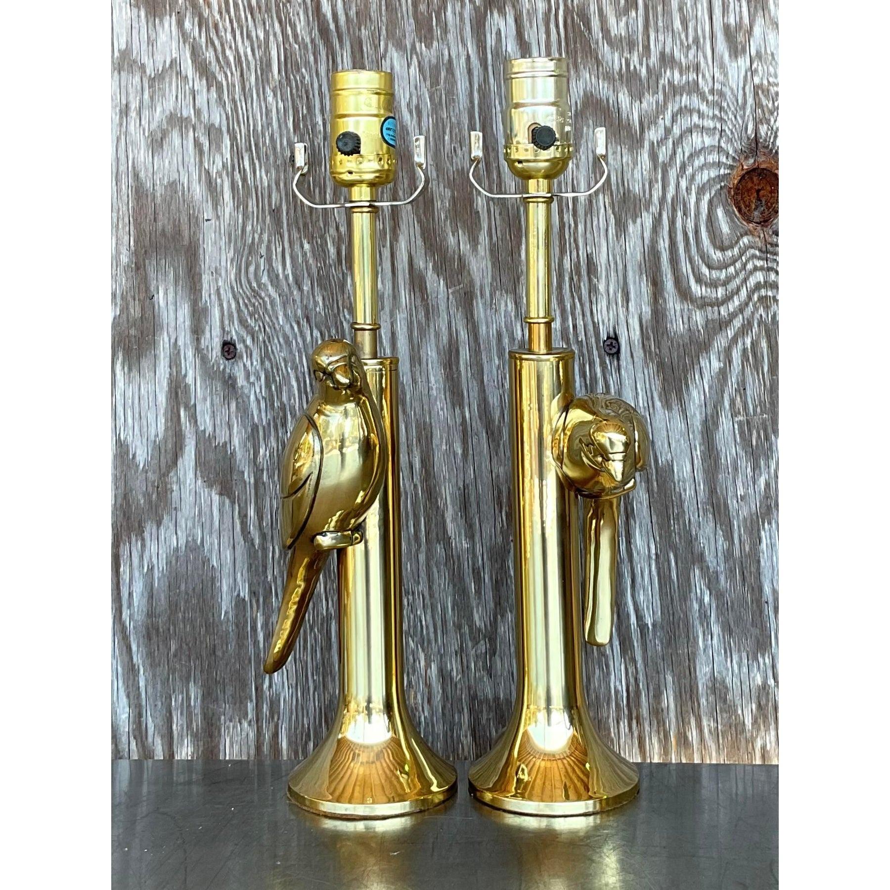 Vintage Regency Heyco Brass Bird Bird Lamps - a Pair 4