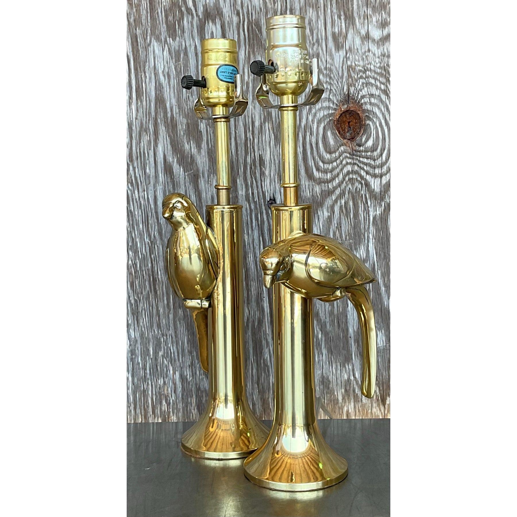American Vintage Regency Heyco Brass Bird Bird Lamps - a Pair
