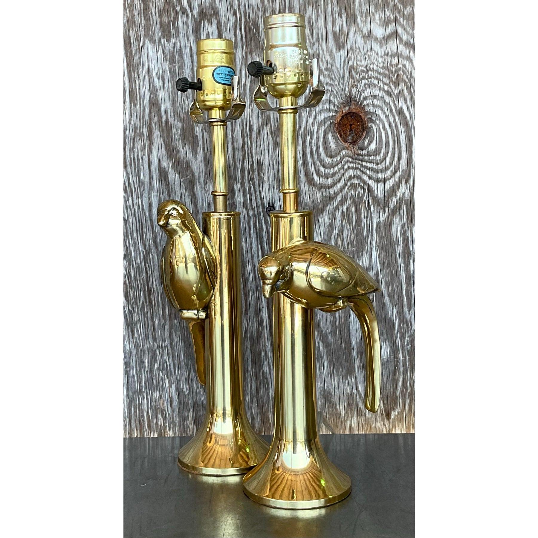 Vintage Regency Heyco Brass Bird Bird Lamps - a Pair 1