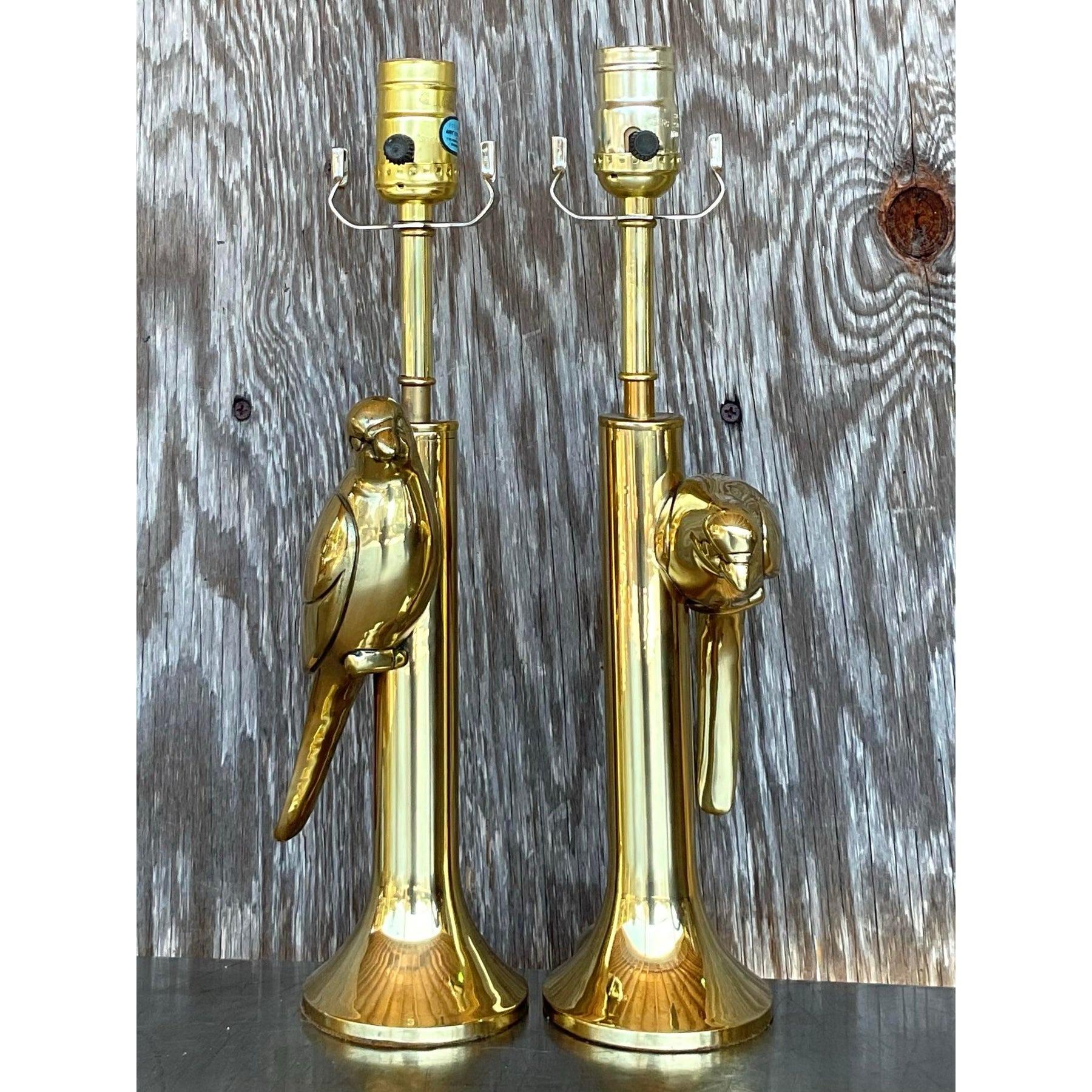 Vintage Regency Heyco Brass Bird Bird Lamps - a Pair 3