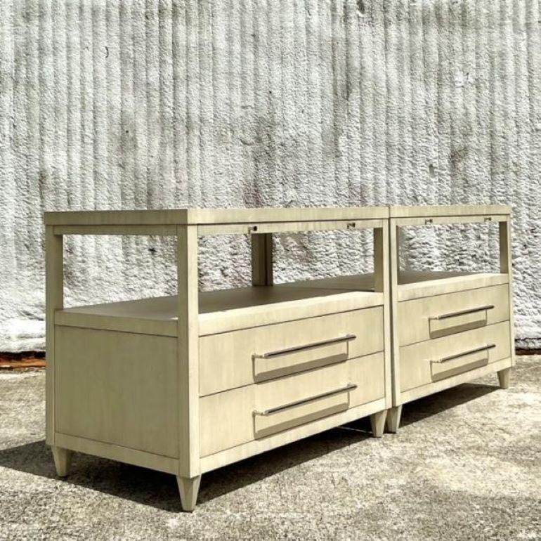 American Vintage Regency Hickory Chair Nightstands - a Pair