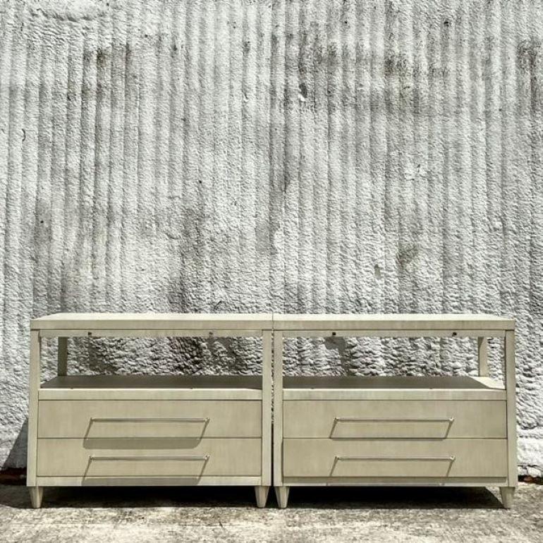 20th Century Vintage Regency Hickory Chair Nightstands - a Pair
