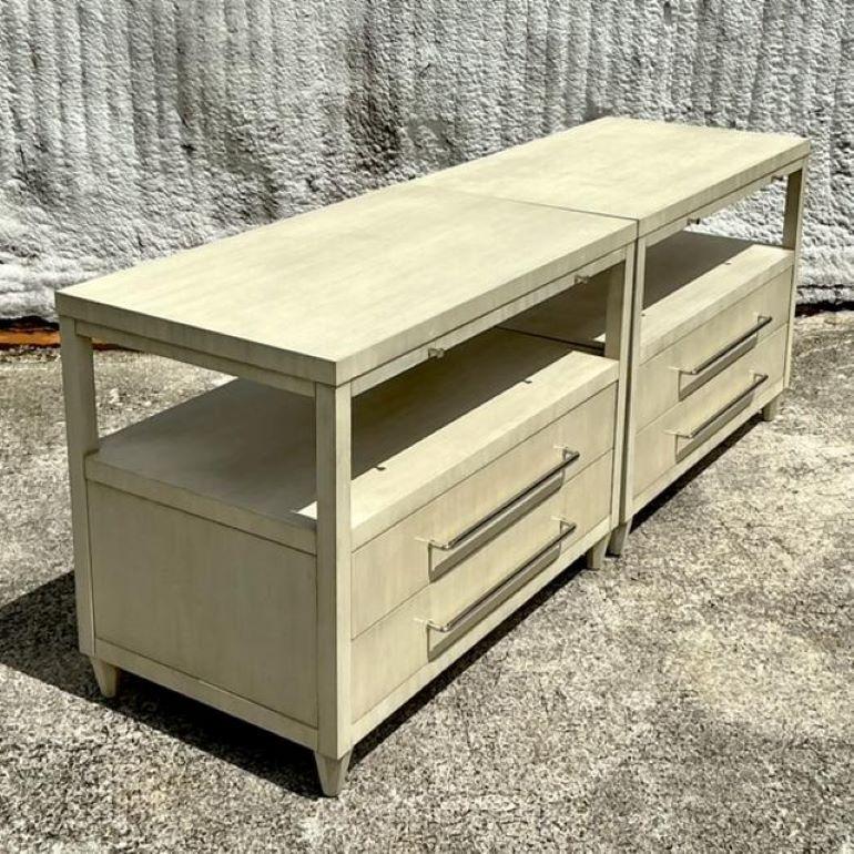 Metal Vintage Regency Hickory Chair Nightstands - a Pair