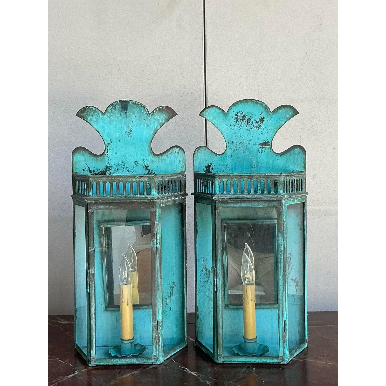 Gothic Revival Vintage Regency Hillbrook Collection Patinated Light Sconce - A Pair For Sale