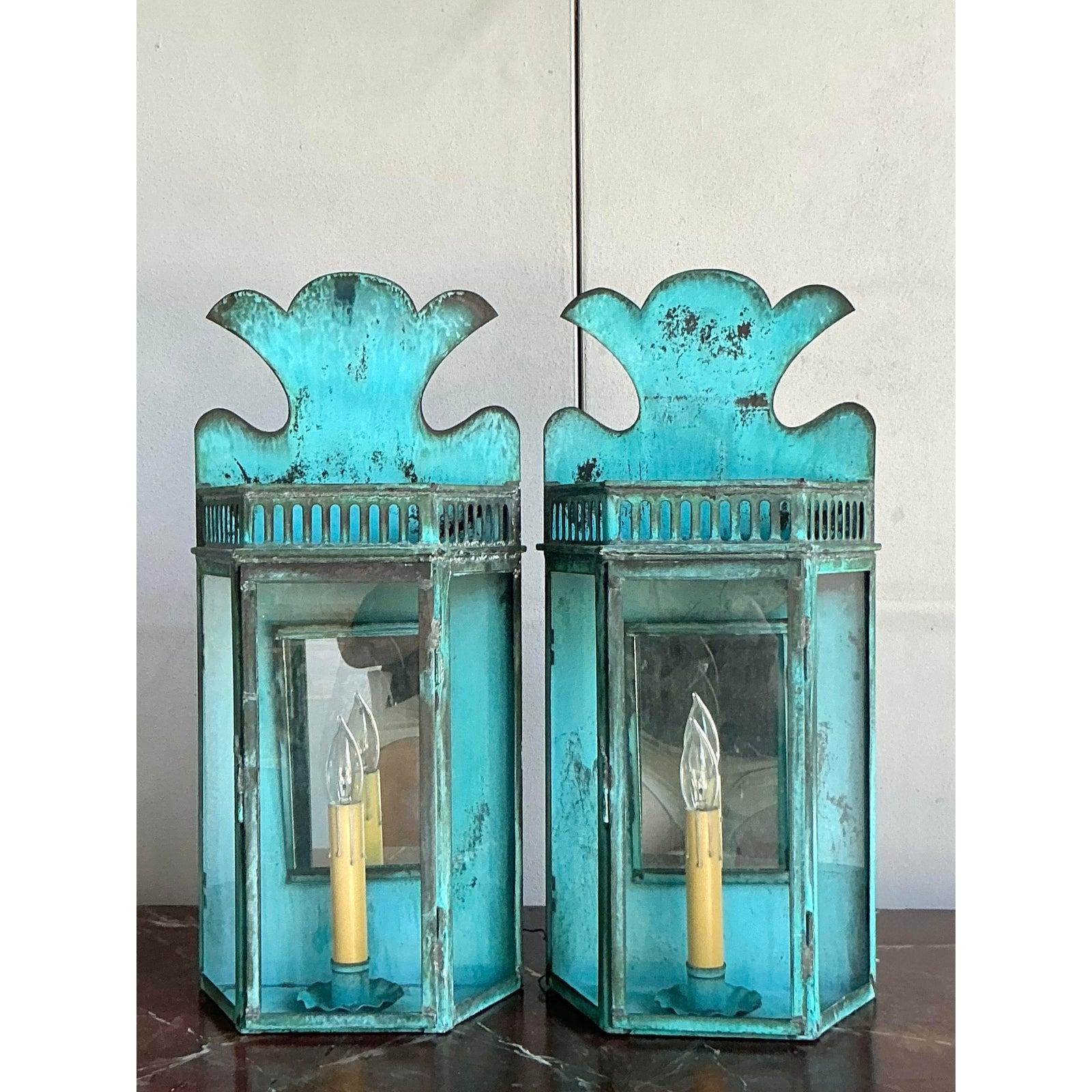 Vintage Regency Hillbrook Collection Patinated Light Sconce - A Pair In Good Condition For Sale In West Palm Beach, FL