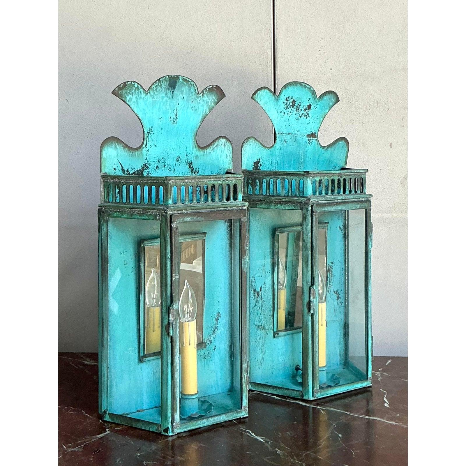 Contemporary Vintage Regency Hillbrook Collection Patinated Light Sconce - A Pair For Sale