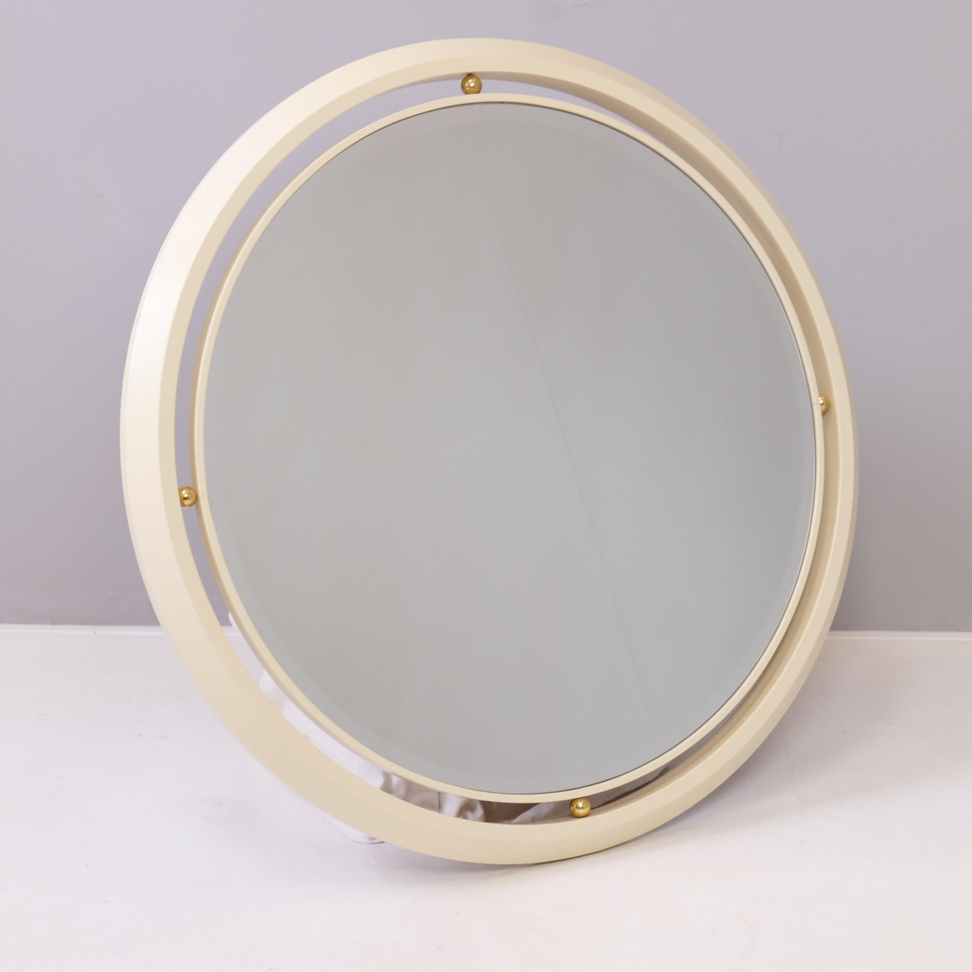 Hollywood Regency Vintage Regency Hollywood Mirror in White with Facet Cut For Sale