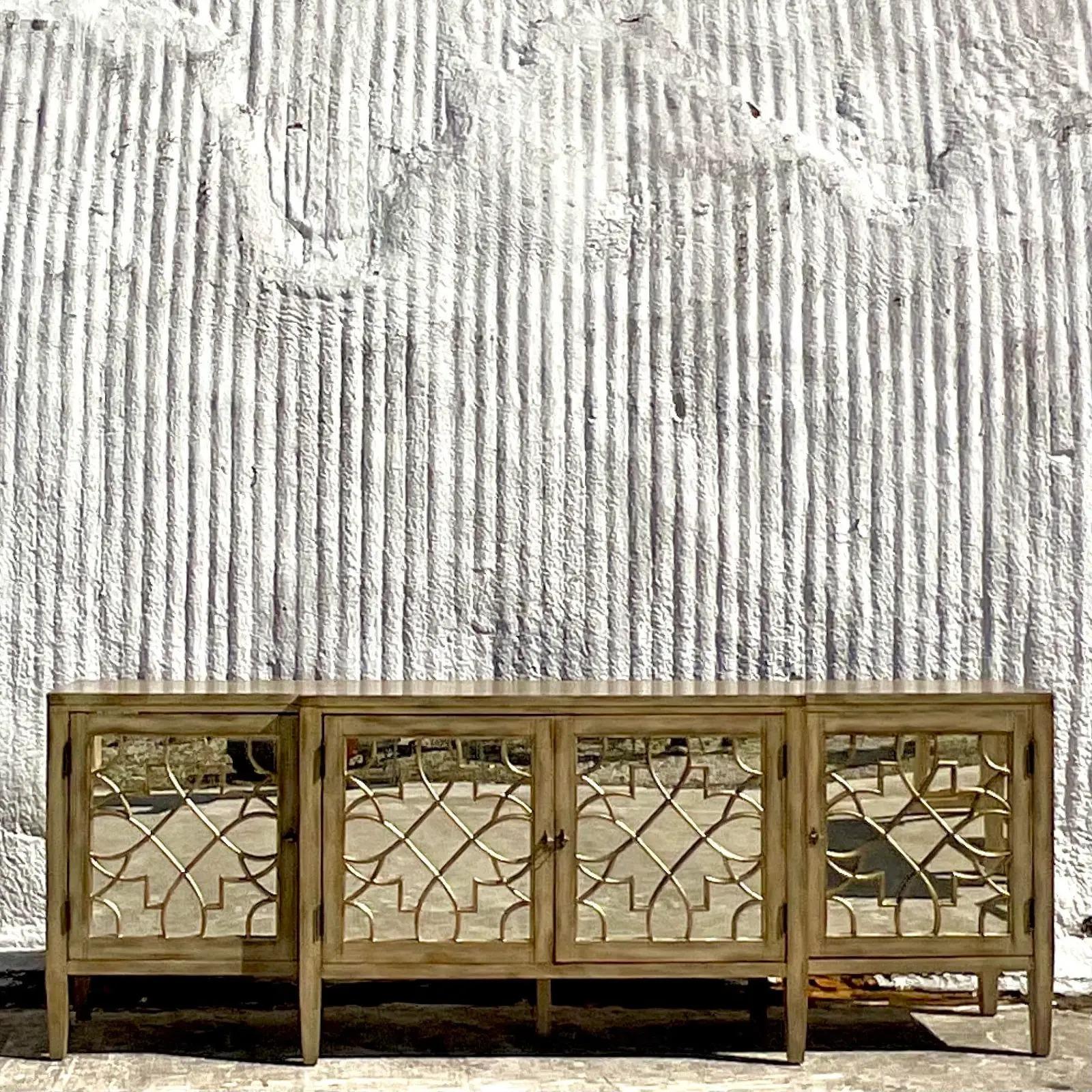 Vintage Regency Hooker “Sanctuary” Mirrored Credenza In Good Condition In west palm beach, FL