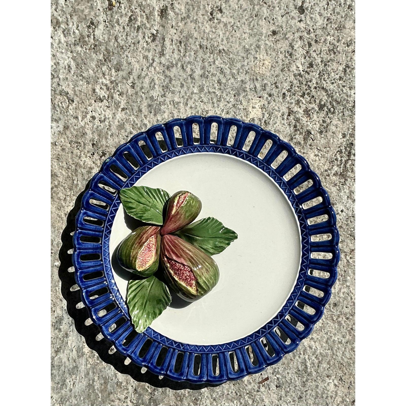 XXIe siècle et contemporain Assiette à figs en céramique émaillée Horchow Vintage Regency en vente