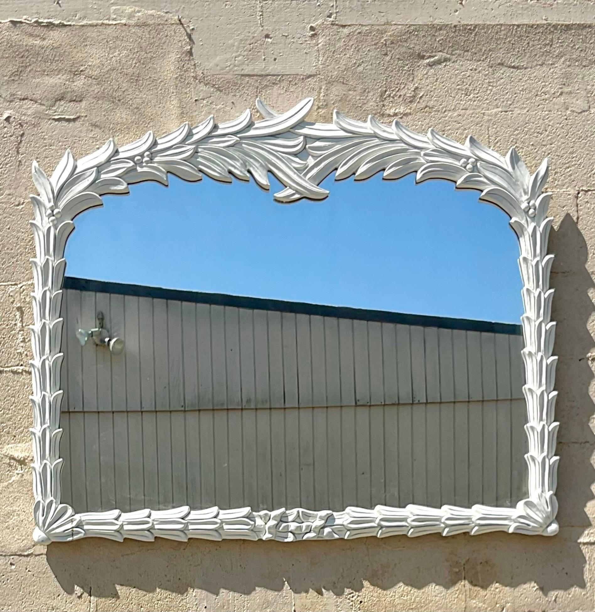 Vintage Regency Horizontal Leaves Mirror In Good Condition For Sale In west palm beach, FL
