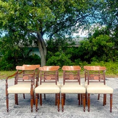 Vintage Regency Inlaid Mahogany Dining Chairs - Set of 8