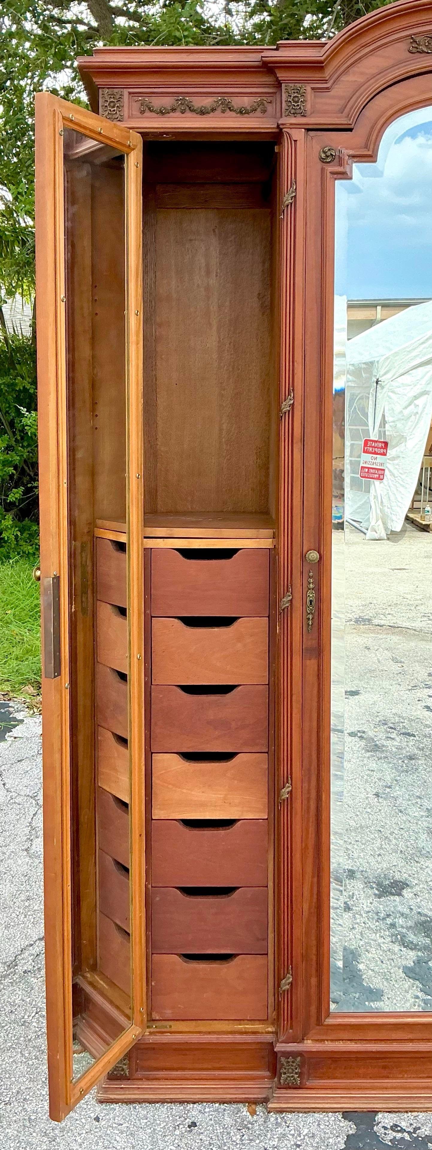 Vintage Regency Inlay and Ormolu Armoire In Good Condition In West Palm Beach, FL