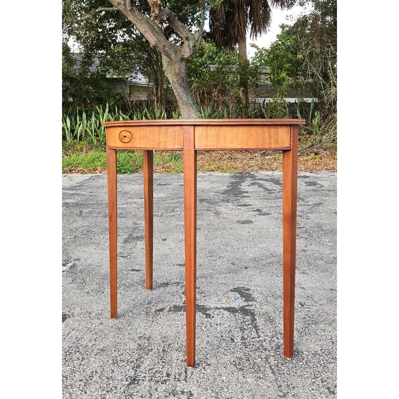 Vintage Regency Inlay Demilune Table In Good Condition For Sale In west palm beach, FL