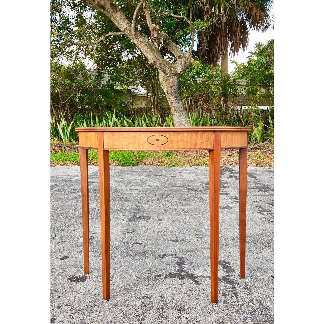 20th Century Vintage Regency Inlay Demilune Table For Sale
