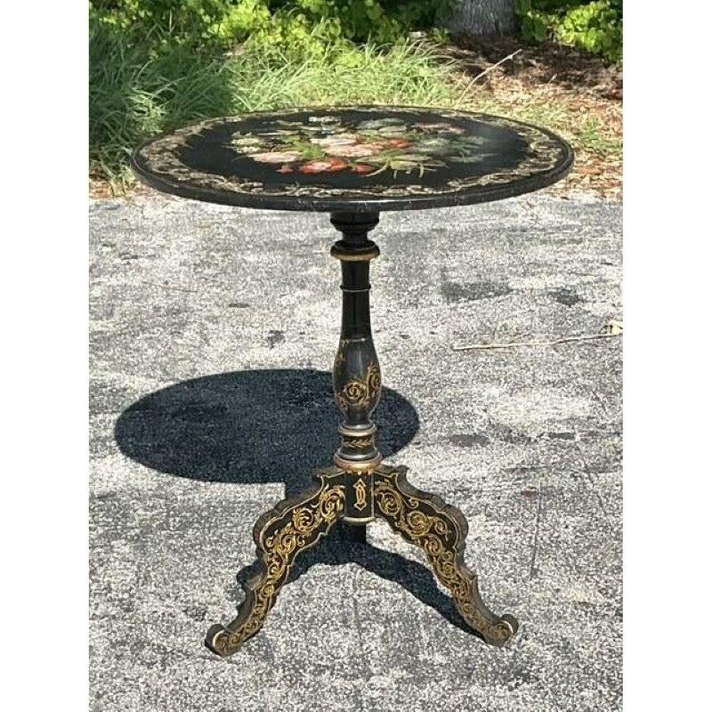 Hollywood Regency Vintage Regency Inlay Mother of Pearl Side Table For Sale