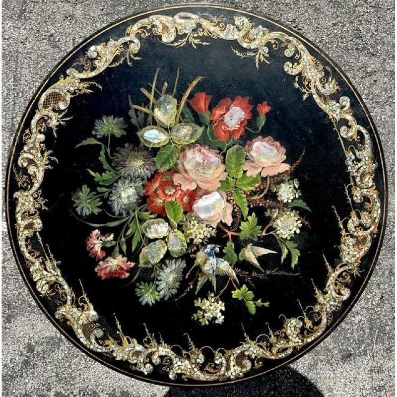 British Vintage Regency Inlay Mother of Pearl Side Table For Sale