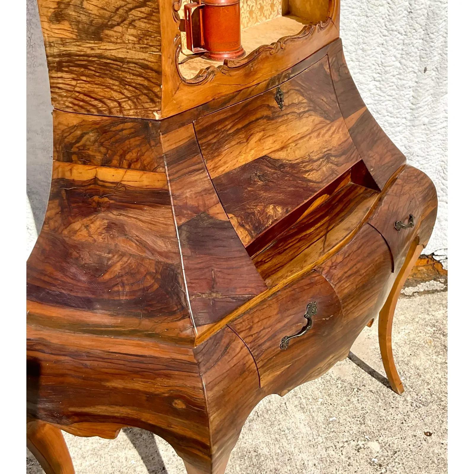 Vintage Regency Italian Burlwood Desk and Chair For Sale 4