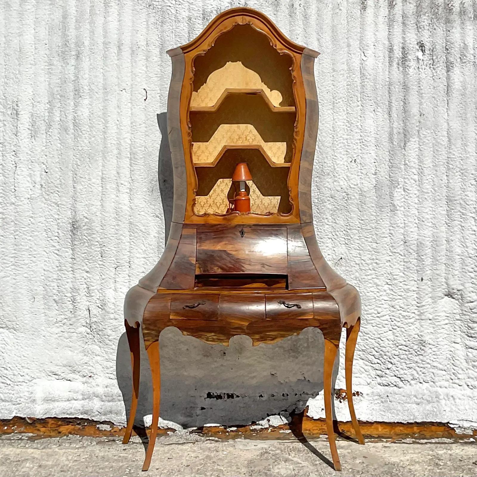 1960s Vintage Regency Italian Burlwood Desk and Chair - Set of 2 For Sale 5