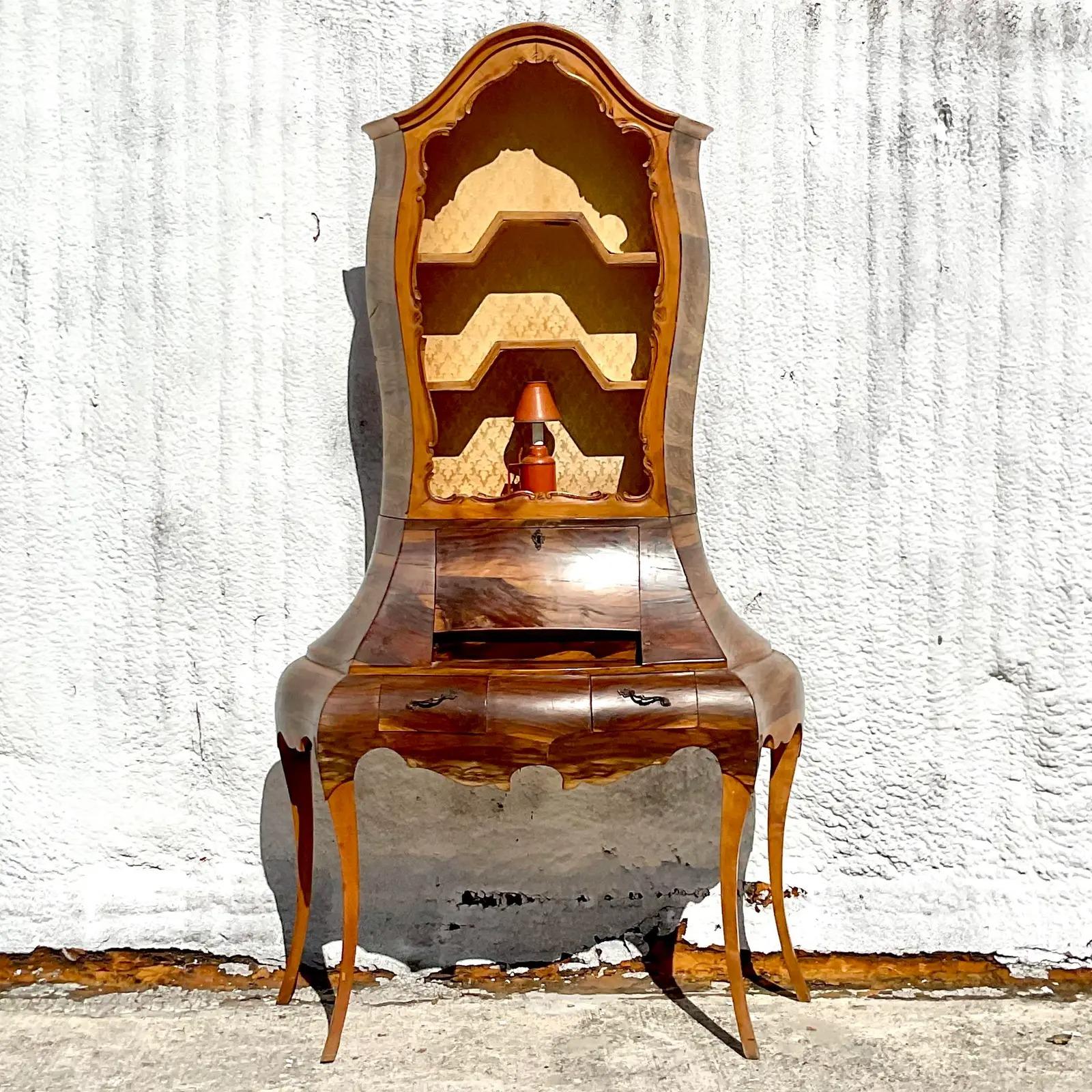 Vintage Regency Italian Burlwood Desk and Chair For Sale 6