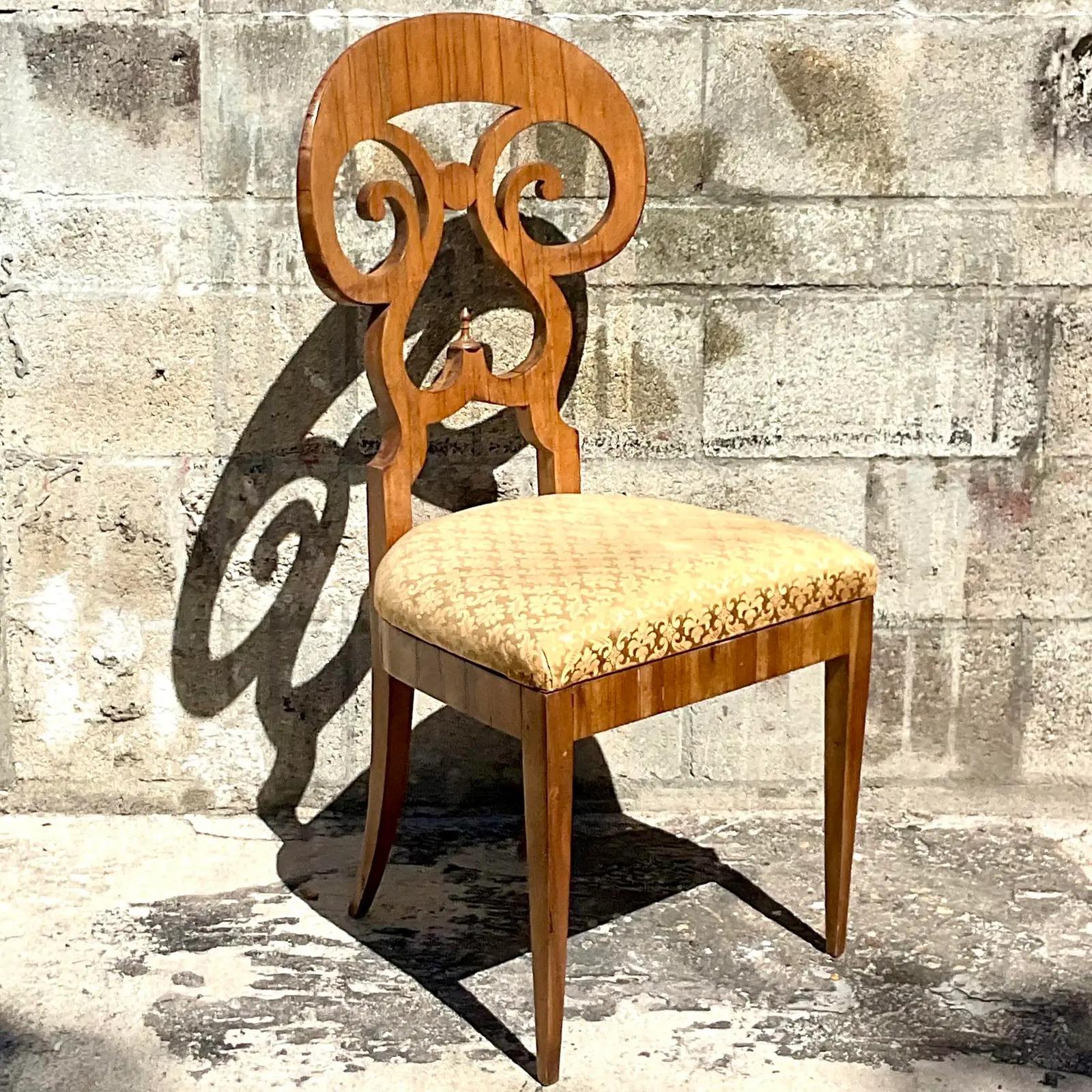 Wood 1960s Vintage Regency Italian Burlwood Desk and Chair - Set of 2 For Sale