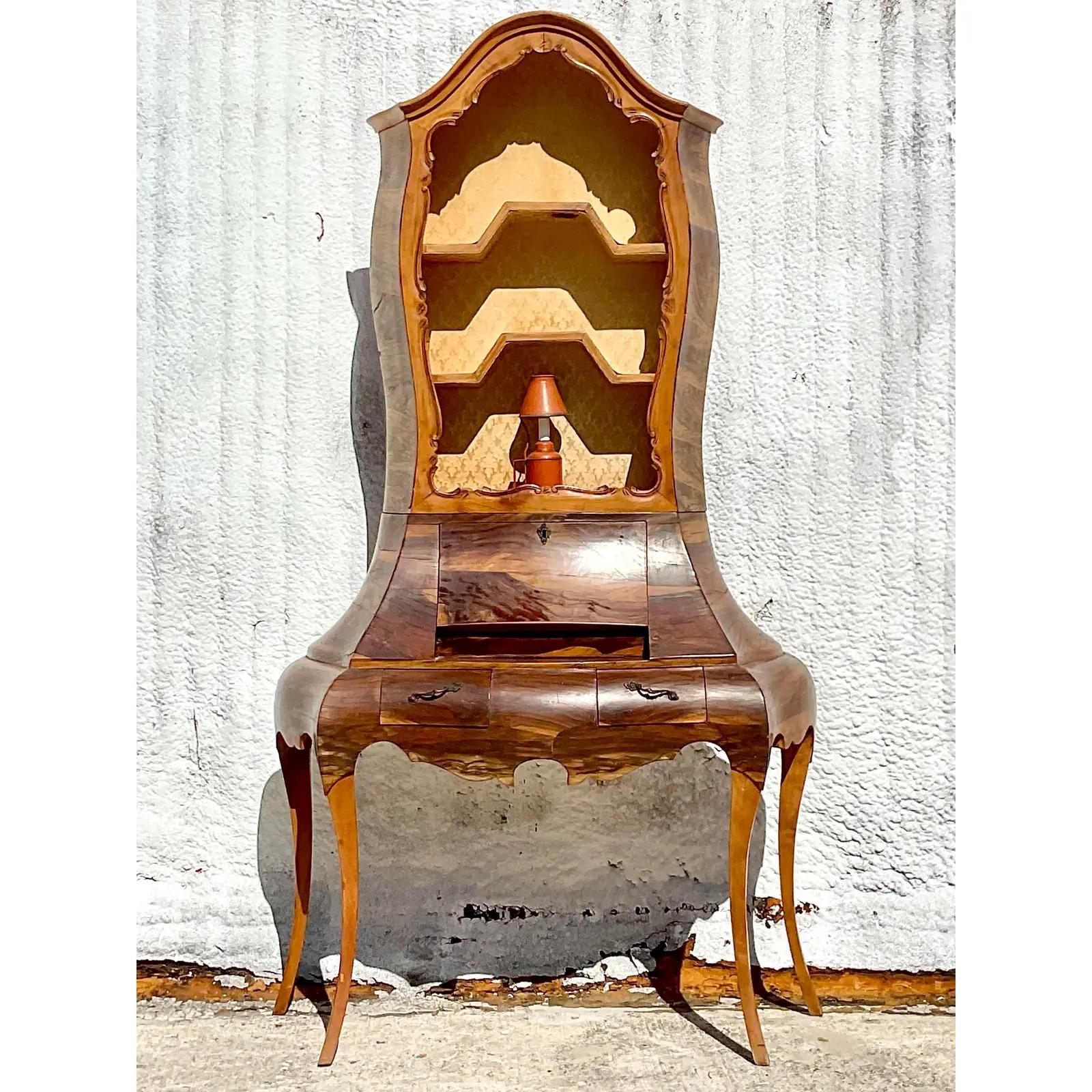 Vintage Regency Italian Burlwood Desk and Chair For Sale 2