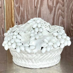 Vintage Regency Italian Este Glazed Ceramic Blanc De Chine Fruit Basket