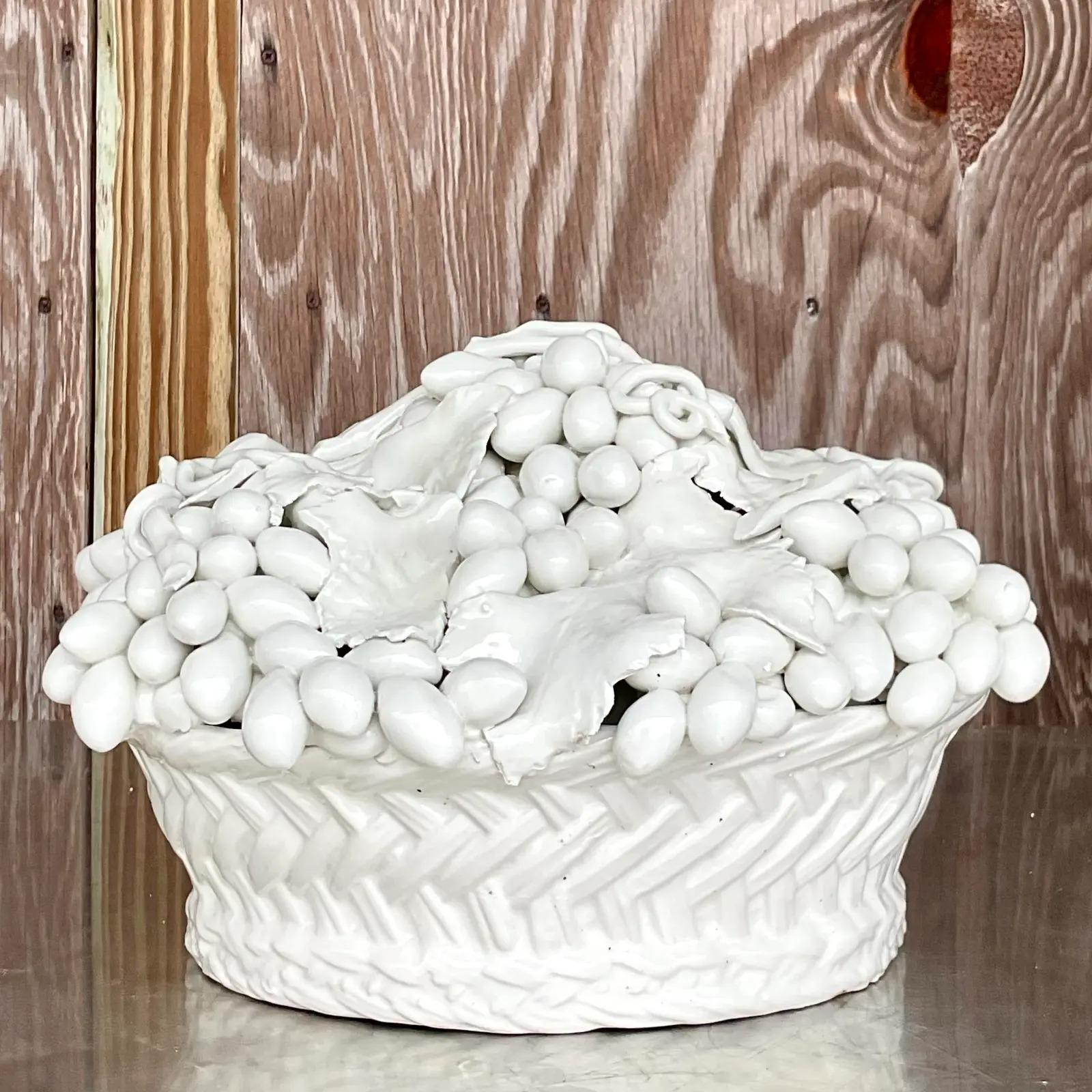 Vintage Regency Italian Este Glazed Ceramic Blanc De Chine Fruit Basket 1