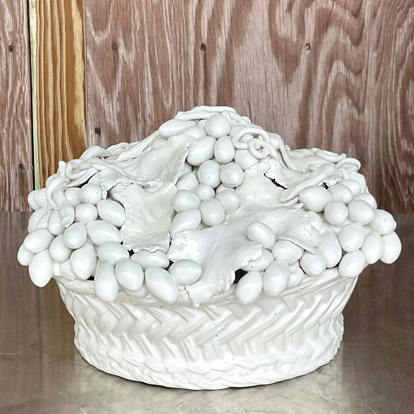 Vintage Regency Italian Este Glazed Ceramic Blanc De Chine Fruit Basket 2