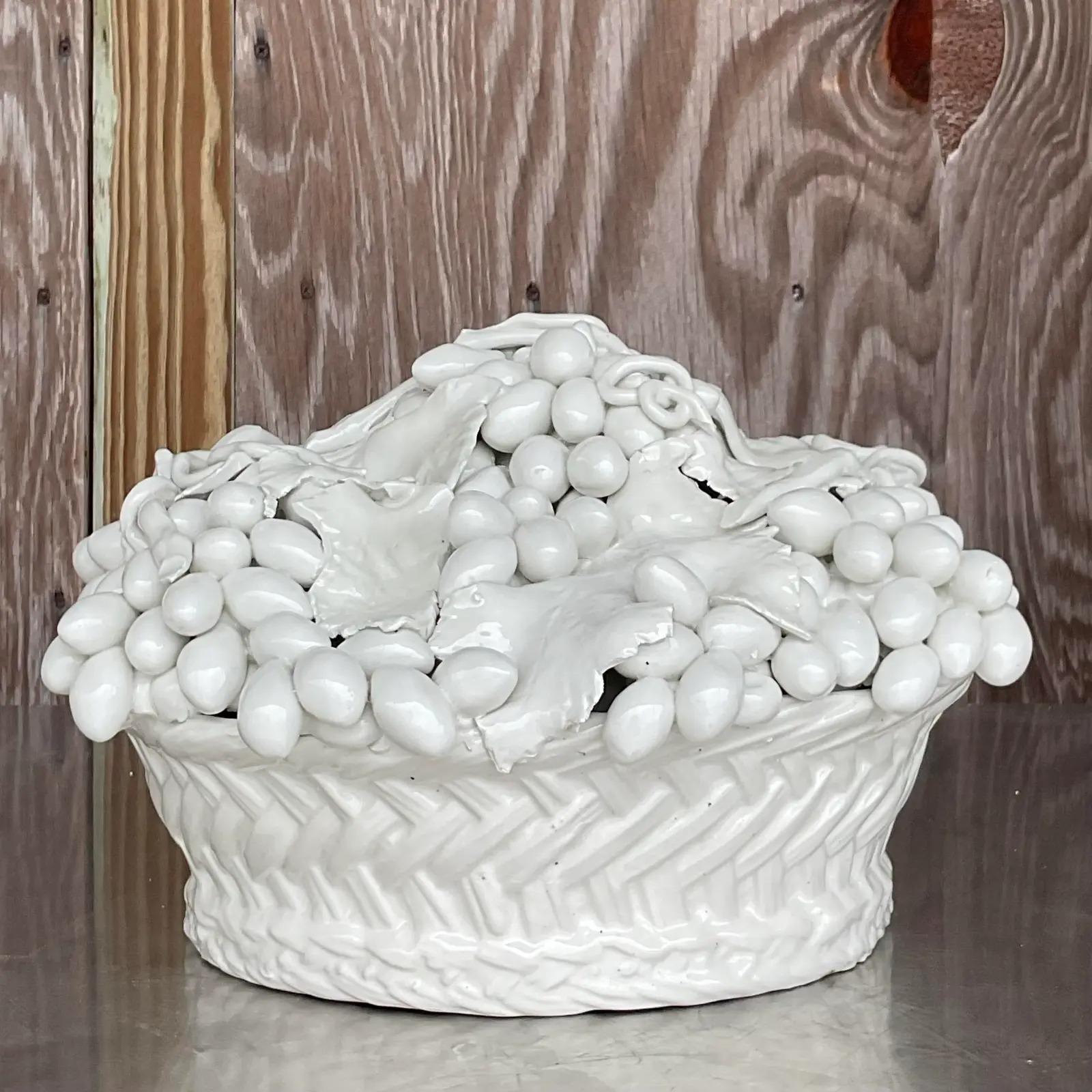 Vintage Regency Italian Este Glazed Ceramic Blanc De Chine Fruit Basket 4