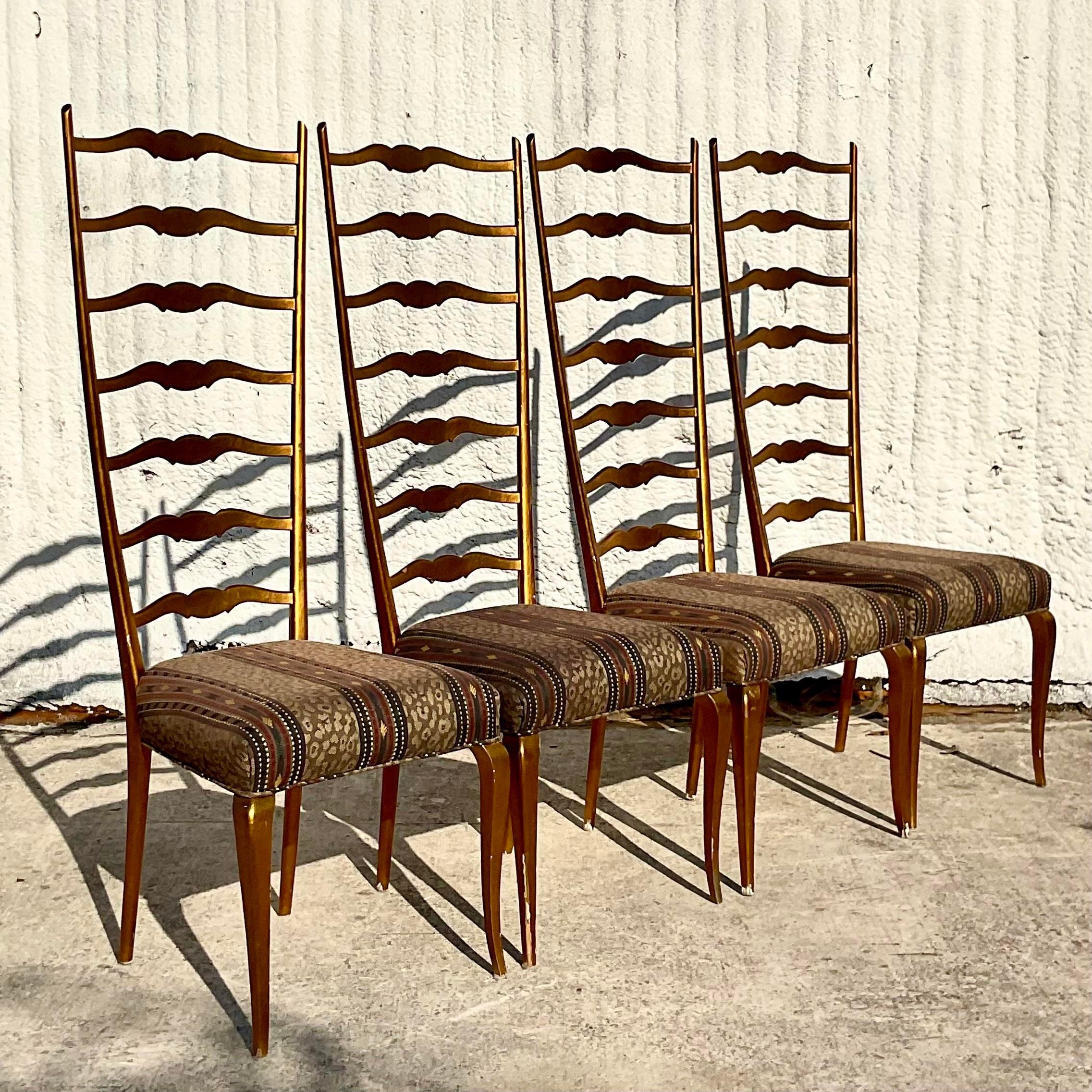 20th Century Vintage Regency Italian Gilt Ladder Back Dining Chairs - Set of 4 For Sale