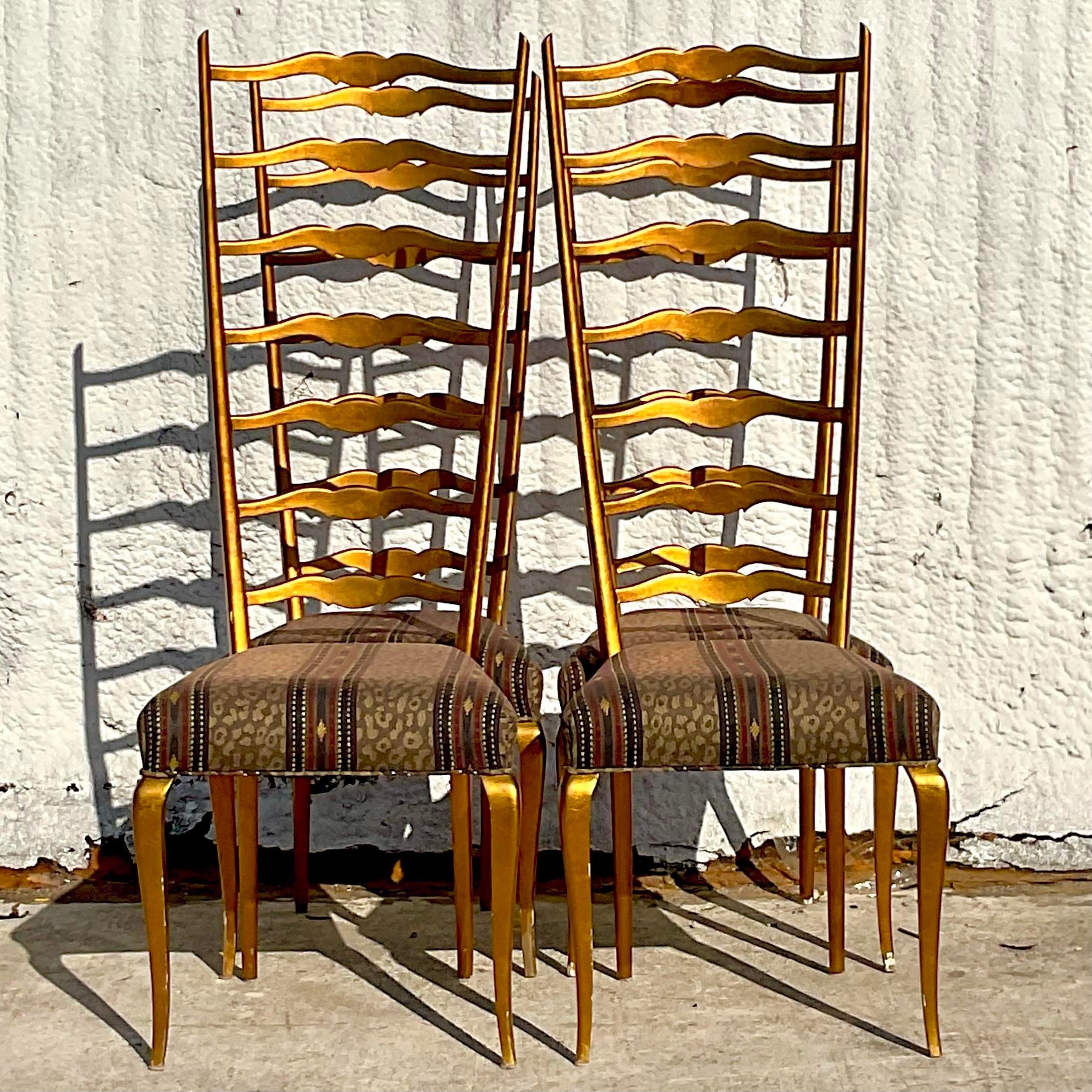 Wood Vintage Regency Italian Gilt Ladder Back Dining Chairs - Set of 4 For Sale