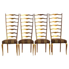 Chaises de salle à manger italiennes Regency vintage dorées à dossier en échelle - Lot de 4