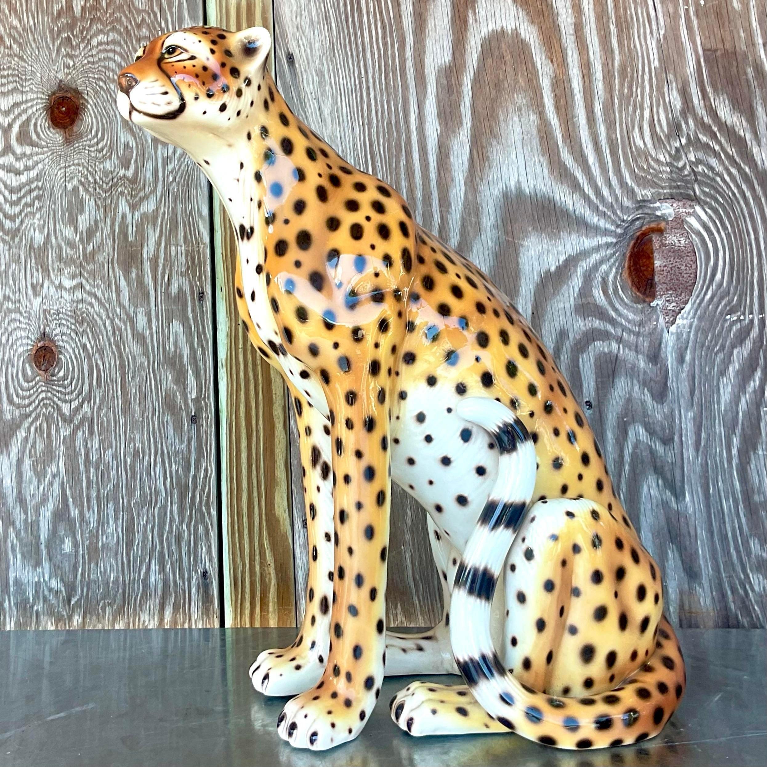 American Vintage Regency Italian Glazed Ceramic Cheetah
