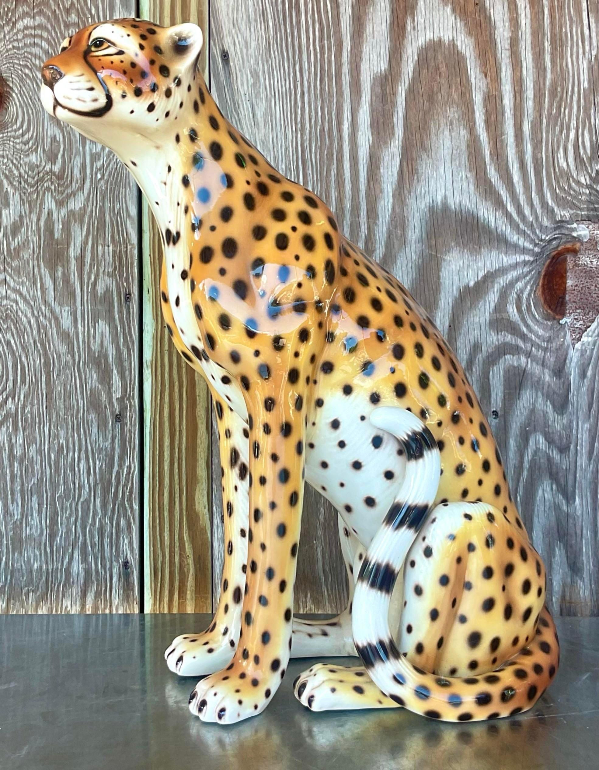 20th Century Vintage Regency Italian Glazed Ceramic Cheetah