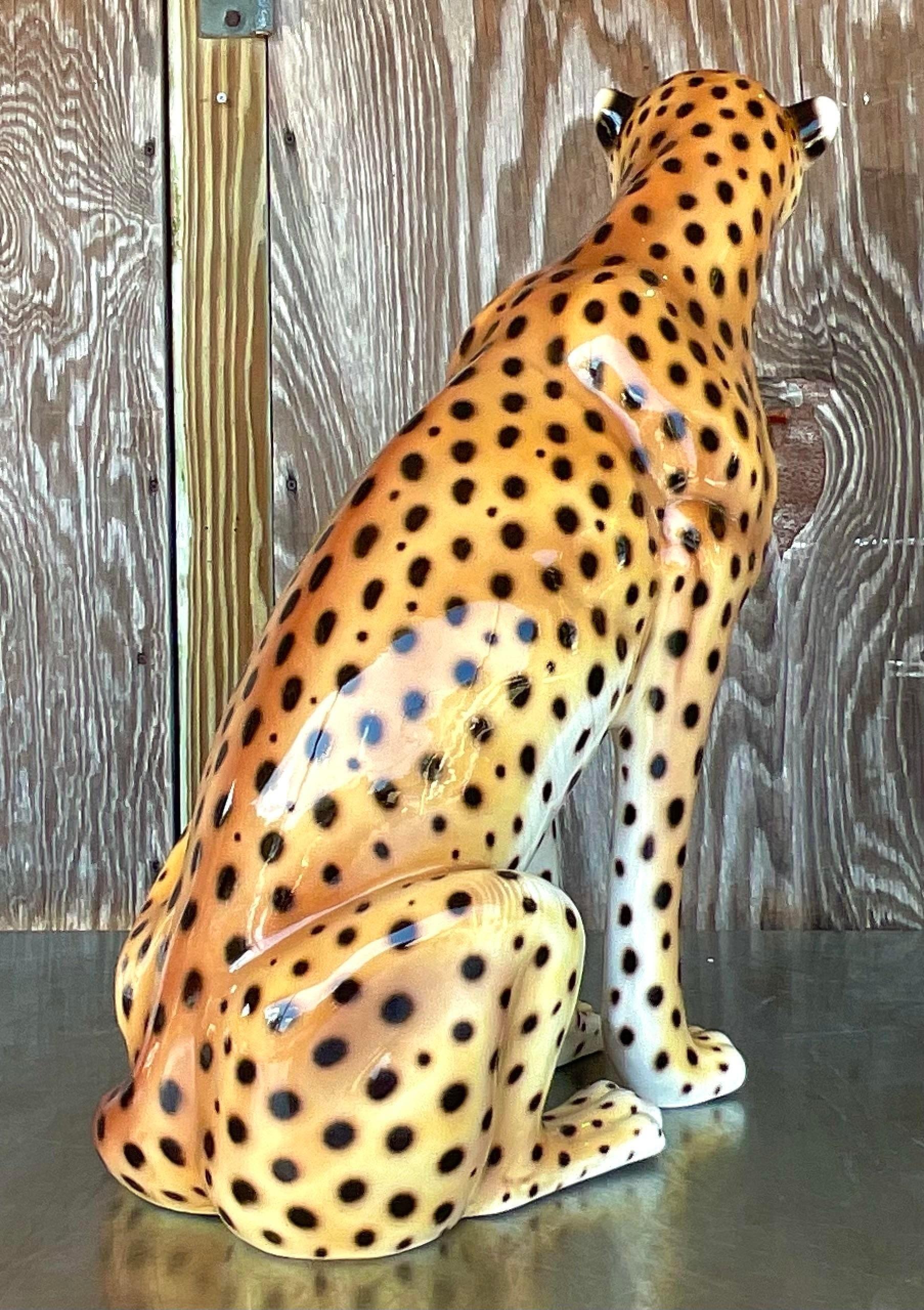 Vintage Regency Italian Glazed Ceramic Cheetah 1