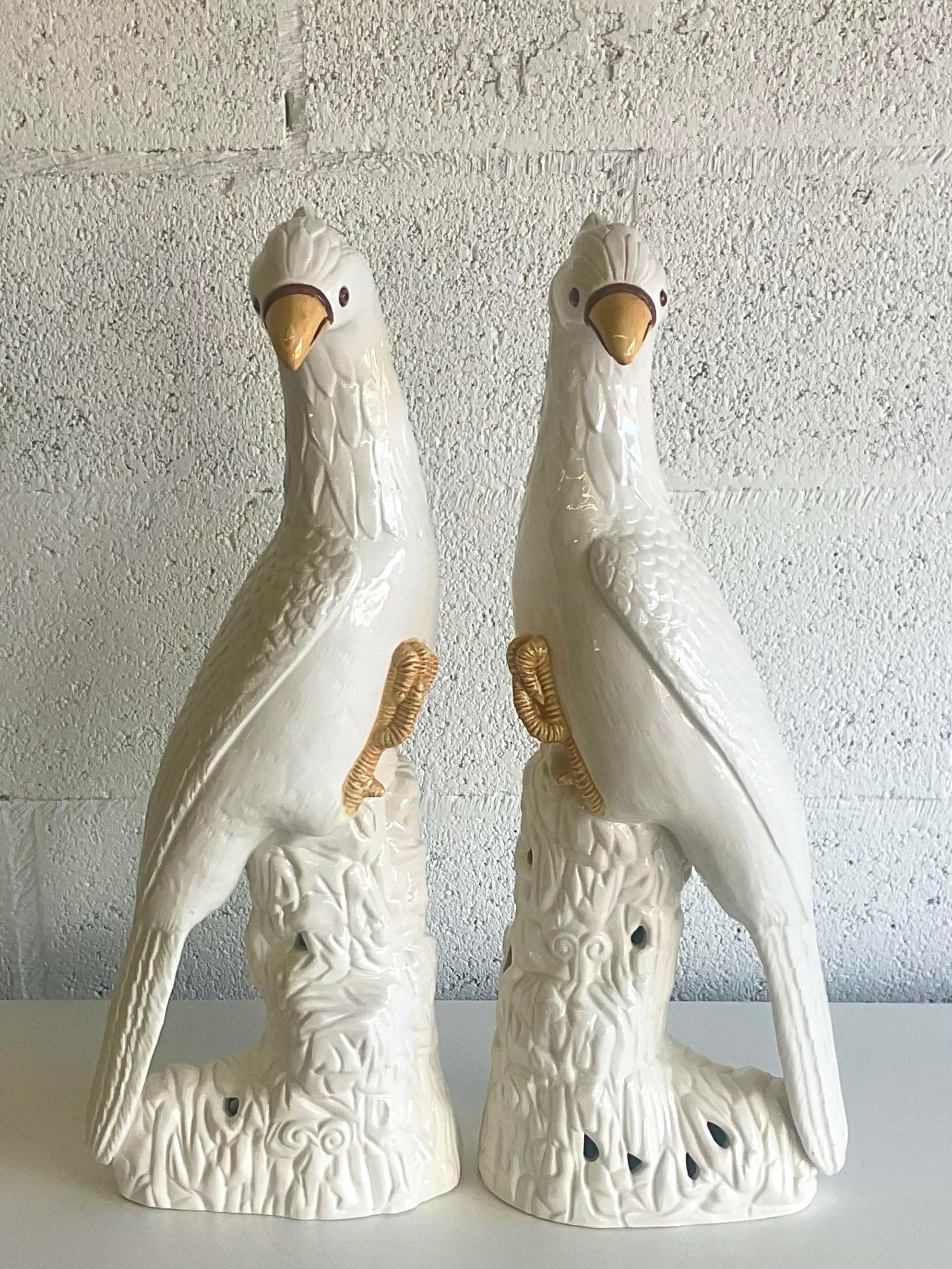 Vintage Regency Italian Glazed Ceramic Cockatoo - a Pair 1