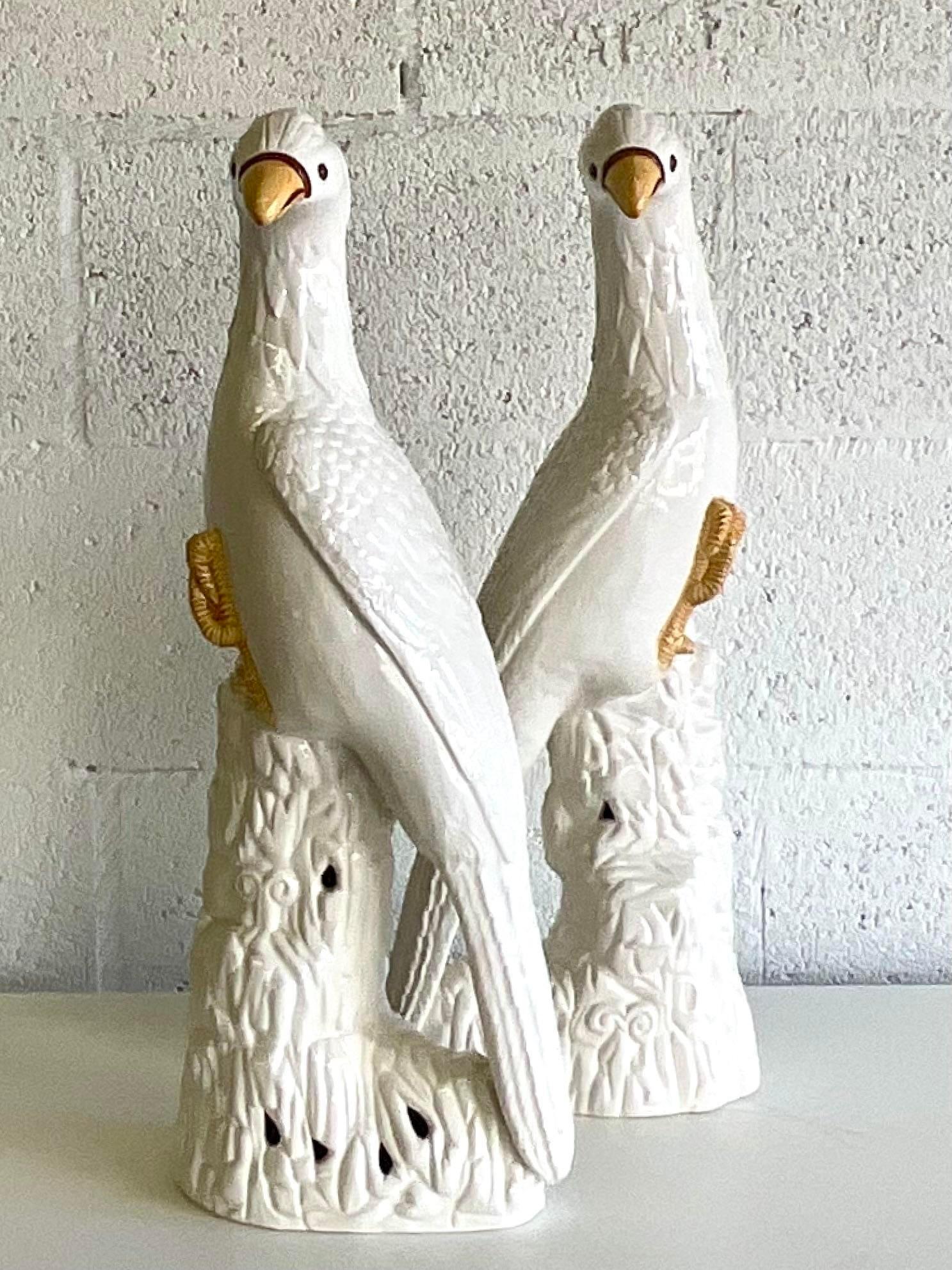 Vintage Regency Italian Glazed Ceramic Cockatoo - a Pair 2