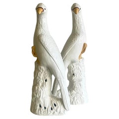 Vintage Regency Italian Glazed Ceramic Cockatoo - a Pair