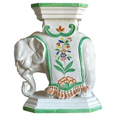 Vintage Regency Italian Glazed Ceramic Elephant Low Stool