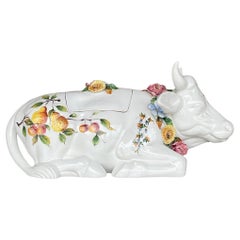 Vintage Regency Italienisch glasierte Keramik Floral Bull Terrine