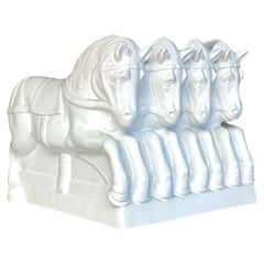 Vintage Regency Italian Glazed Ceramic Horses Cachepot