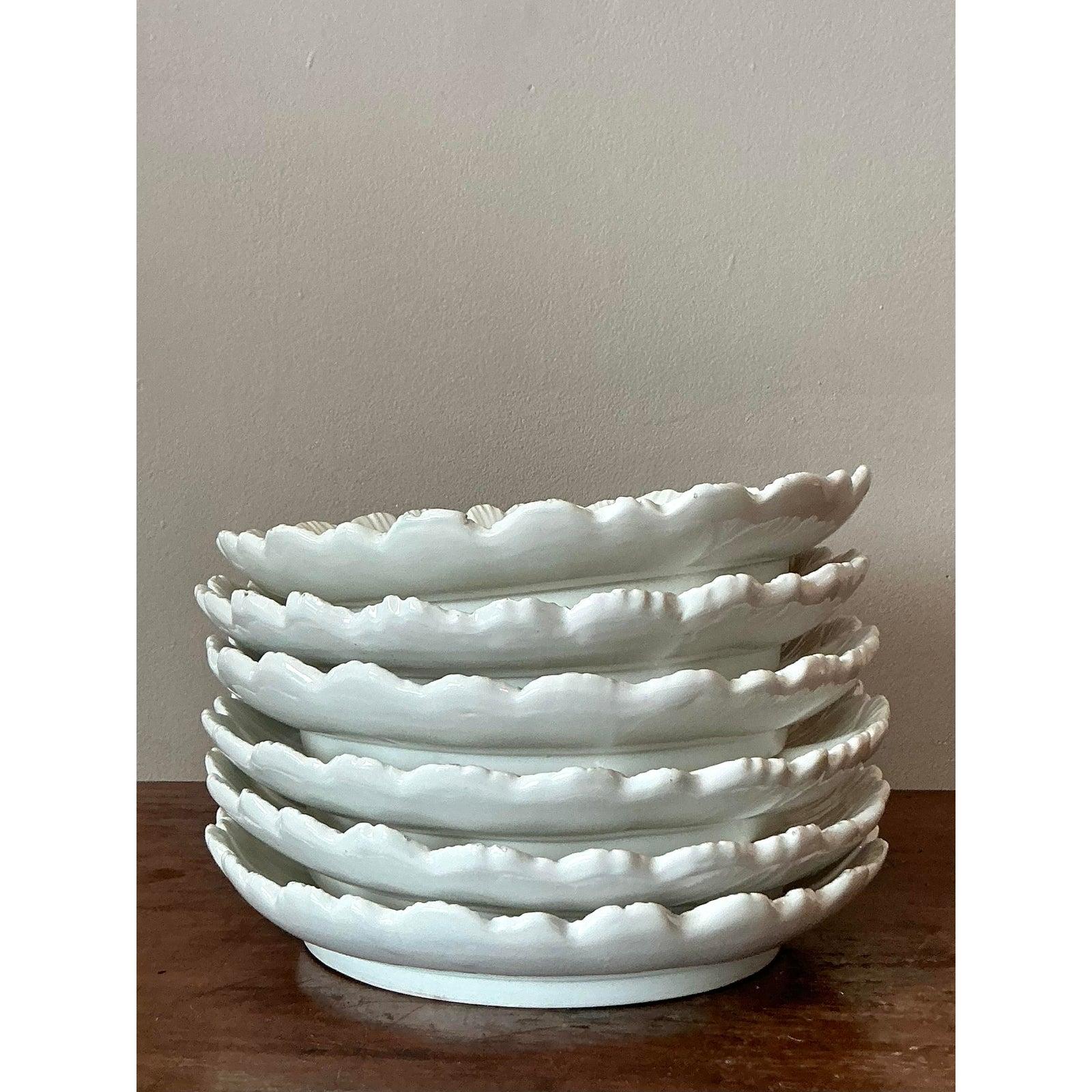 Vintage Regency Italian Glazed Ceramic Luncheon Plates - Set of 6 In Good Condition For Sale In West Palm Beach, FL
