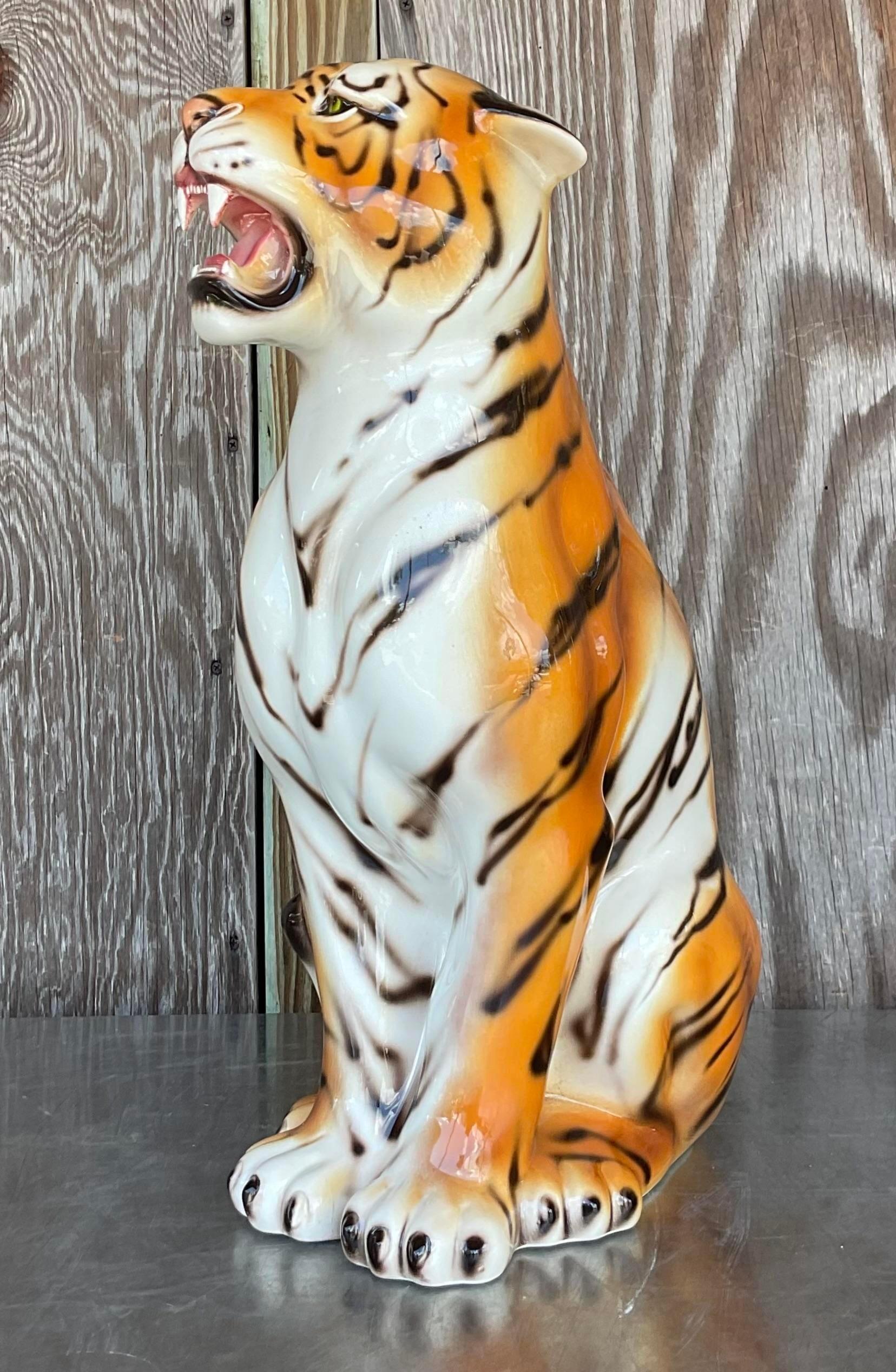 Vintage Regency Italian Glazed Ceramic Tiger For Sale 2