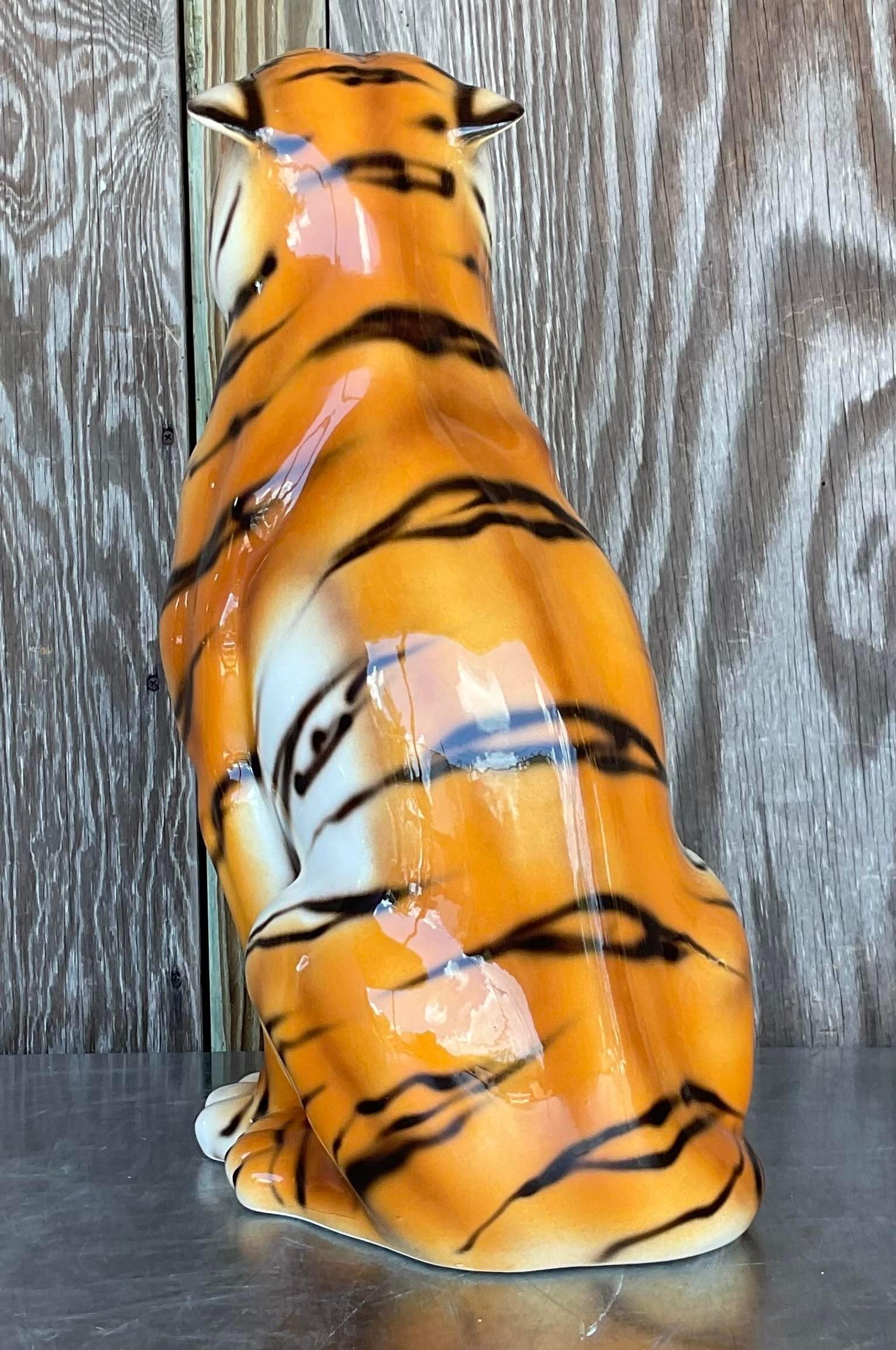Tigre italien de style Régence vintage en céramique émaillée 1