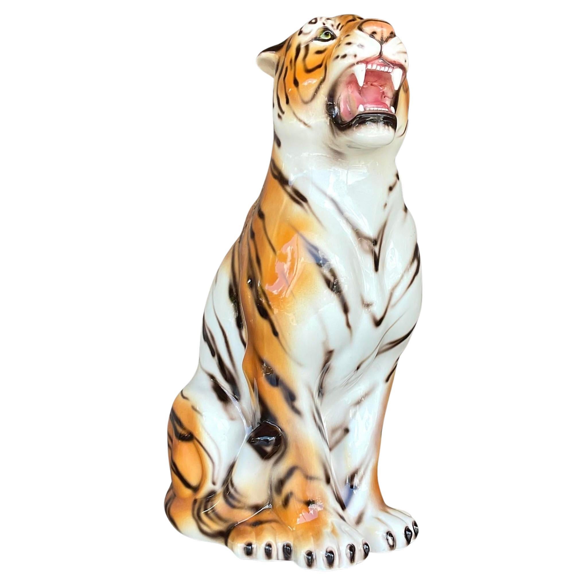 Vintage Regency Italian Glazed Ceramic Tiger For Sale