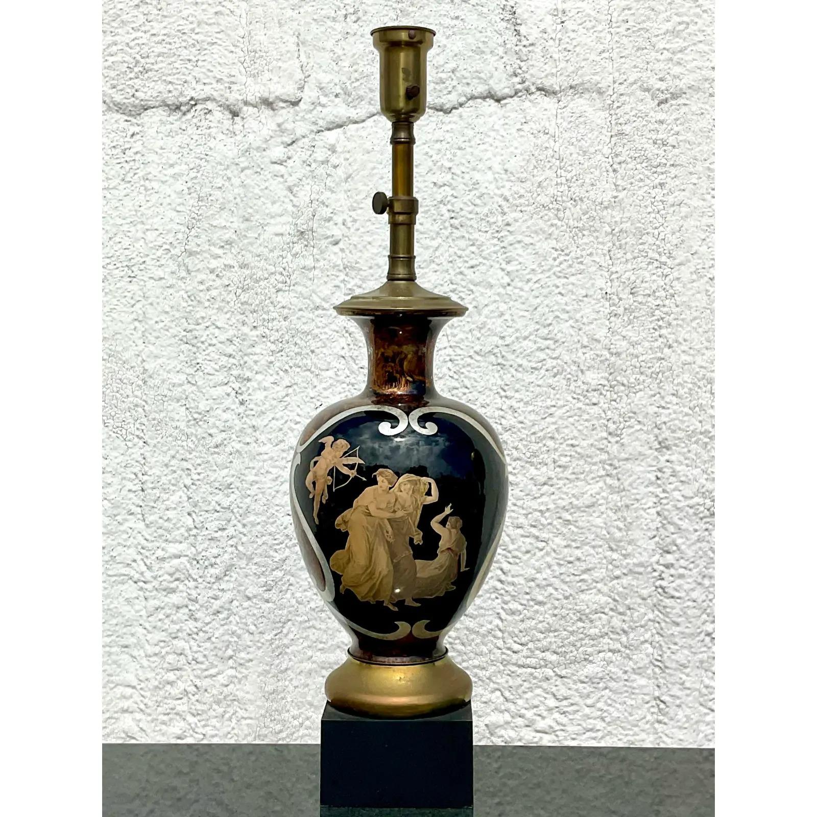 Vintage Regency Italian Reverse Painted Glass Lamp For Sale 1