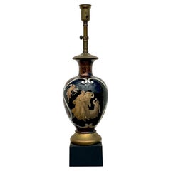 Lampe italienne Régence vintage en verre peint à l'envers