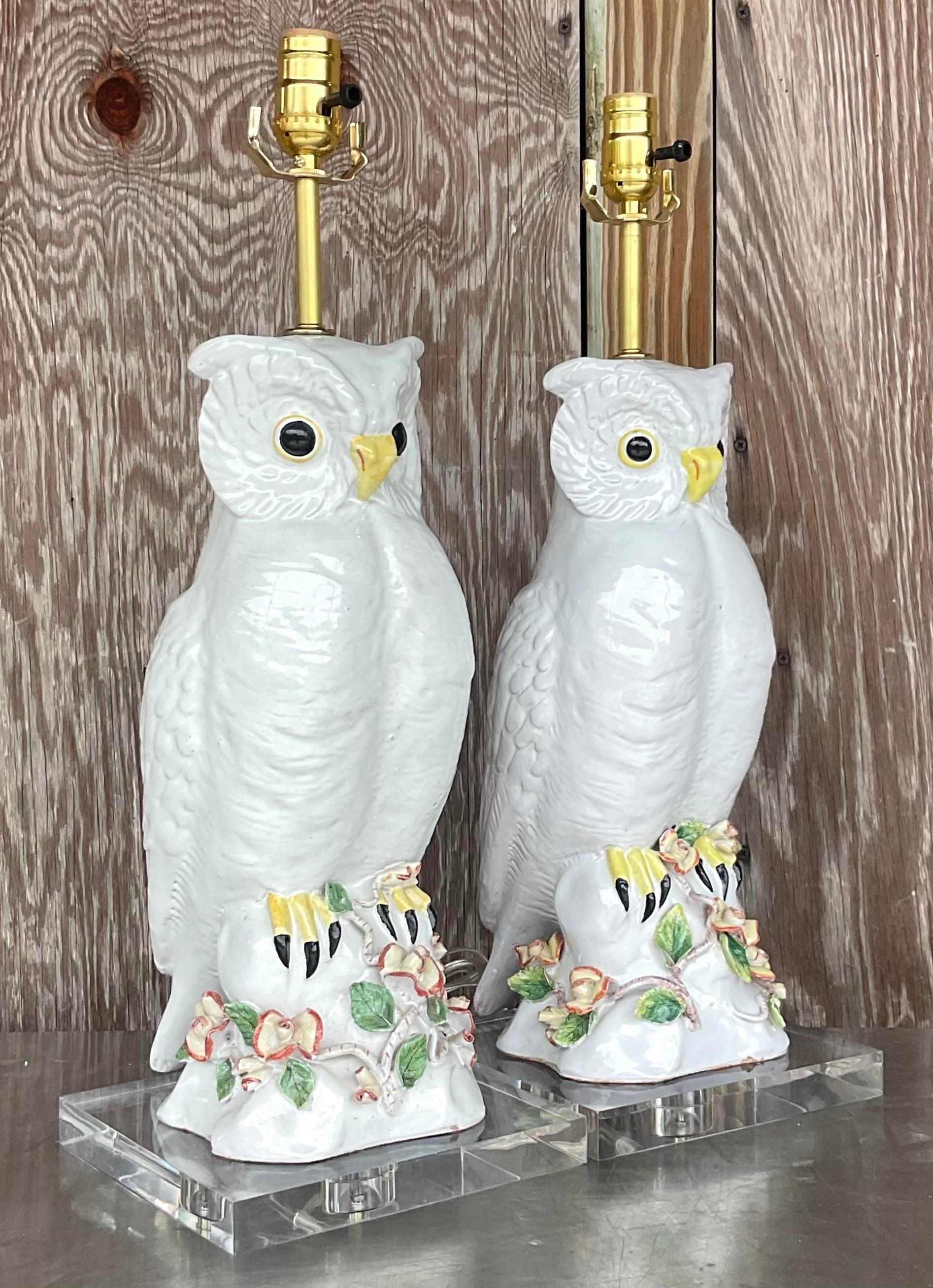 white ceramic owl lamp