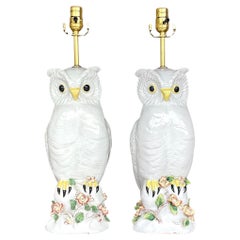Vintage Regency Italian Terra Cotta Owl Lamps - Set of 2